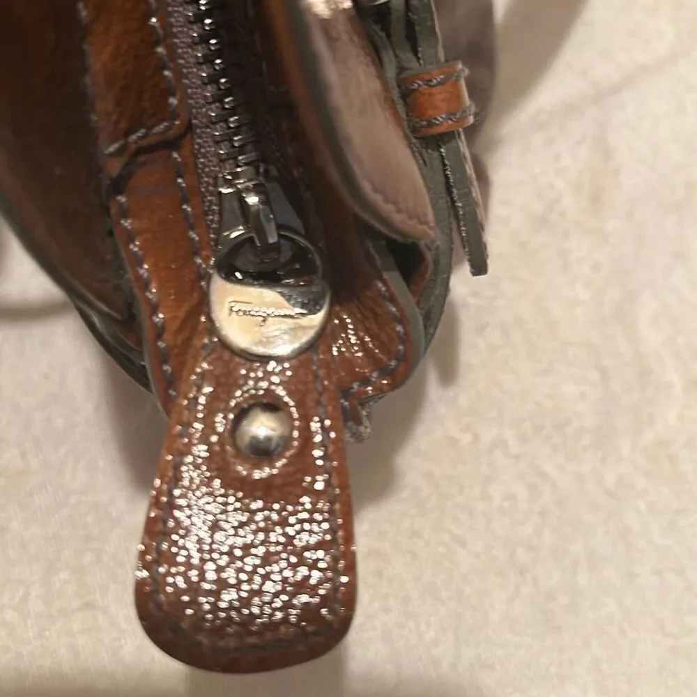 Vintage Salvatore Ferragamo Womens Marisa Colorblock Brown Leather Shoulder Bag - Picture 13 of 14